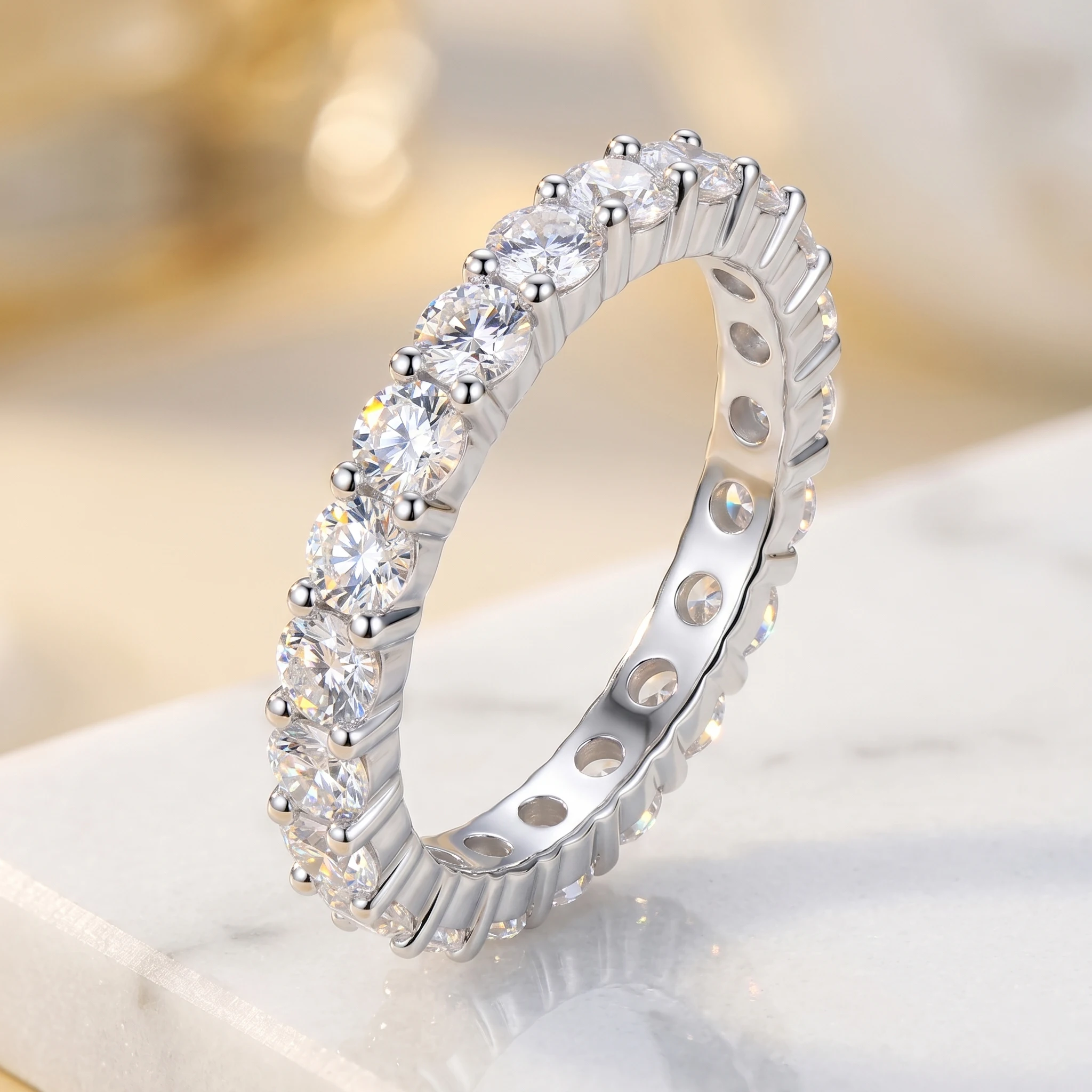 D Color VVS1 Full Eternity Round Moissanite Ring, 925 Sterling Silver, Prong Set, Unisex, Light Luxury Gift, Pass Diamond Tester