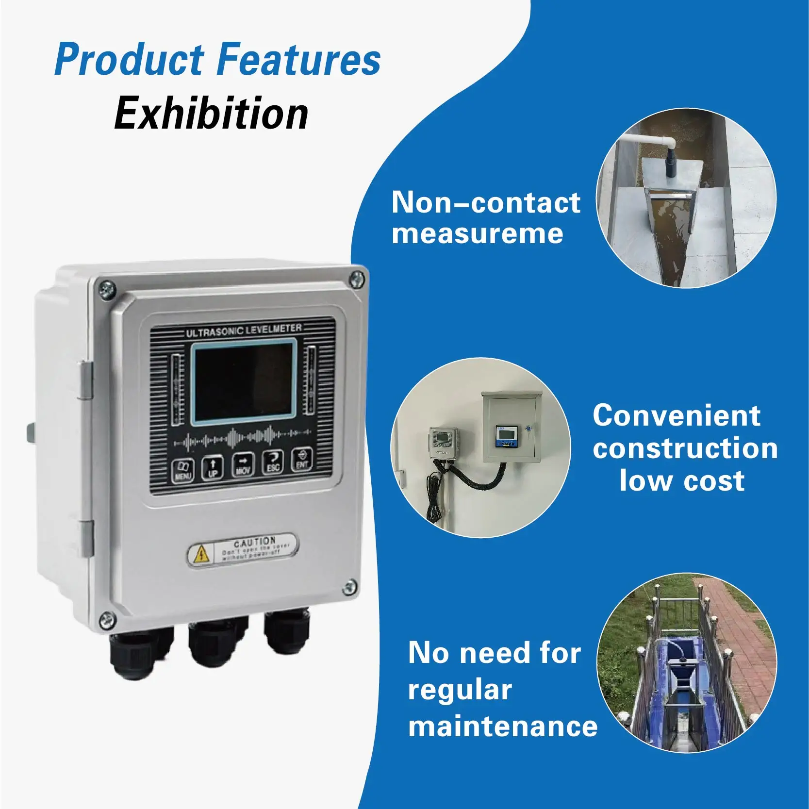 Non-Contact Ultrasonic Open Channel Flow Meter for Sewage Parshall Flume Rectangular Weir Use Wall Mount Water Sensor