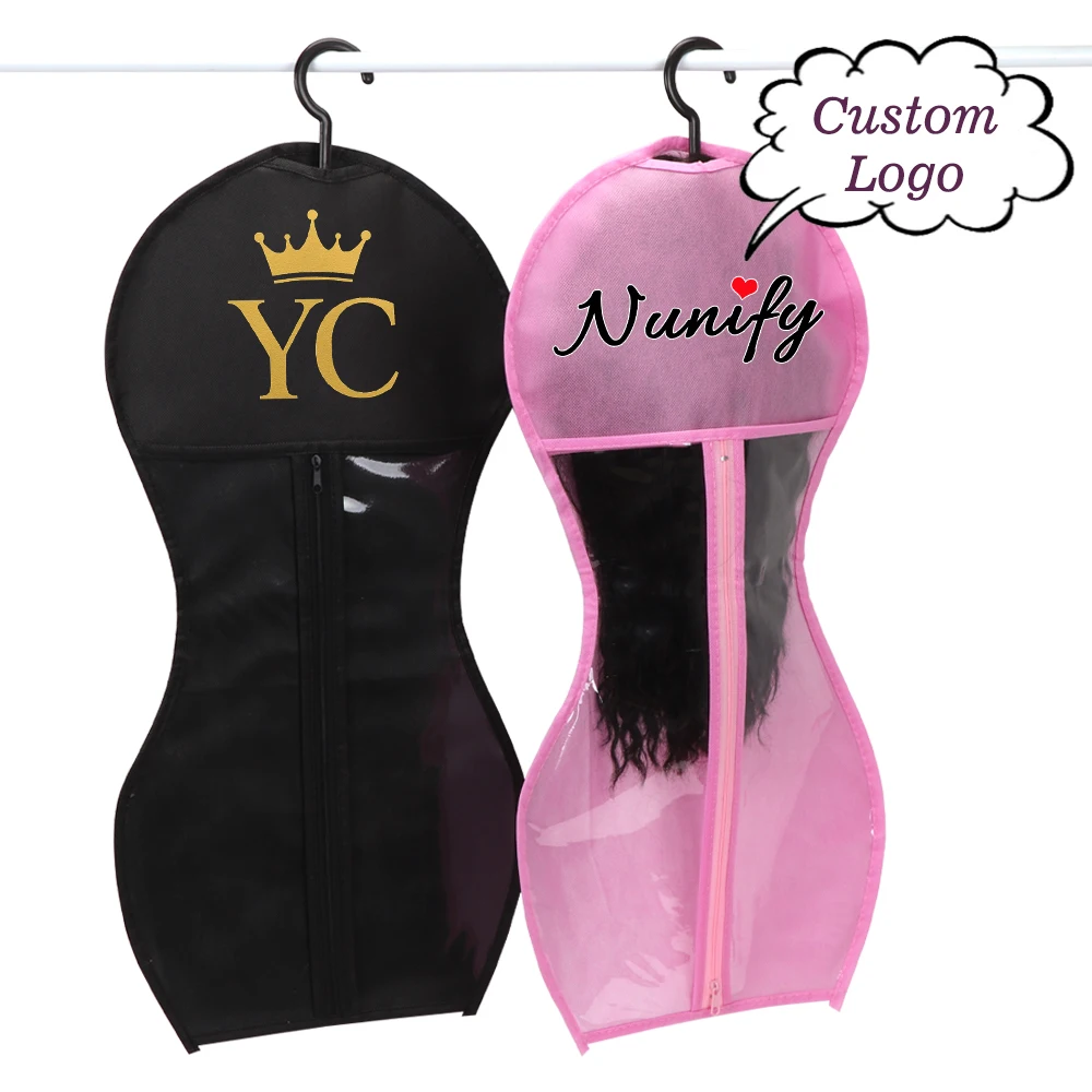 Nunify Custom Logo Wig Storage Bag With Hanger Dustproof Portable Bags With Zipper Foldable Wig Showcase Bag For Multiple Wigs