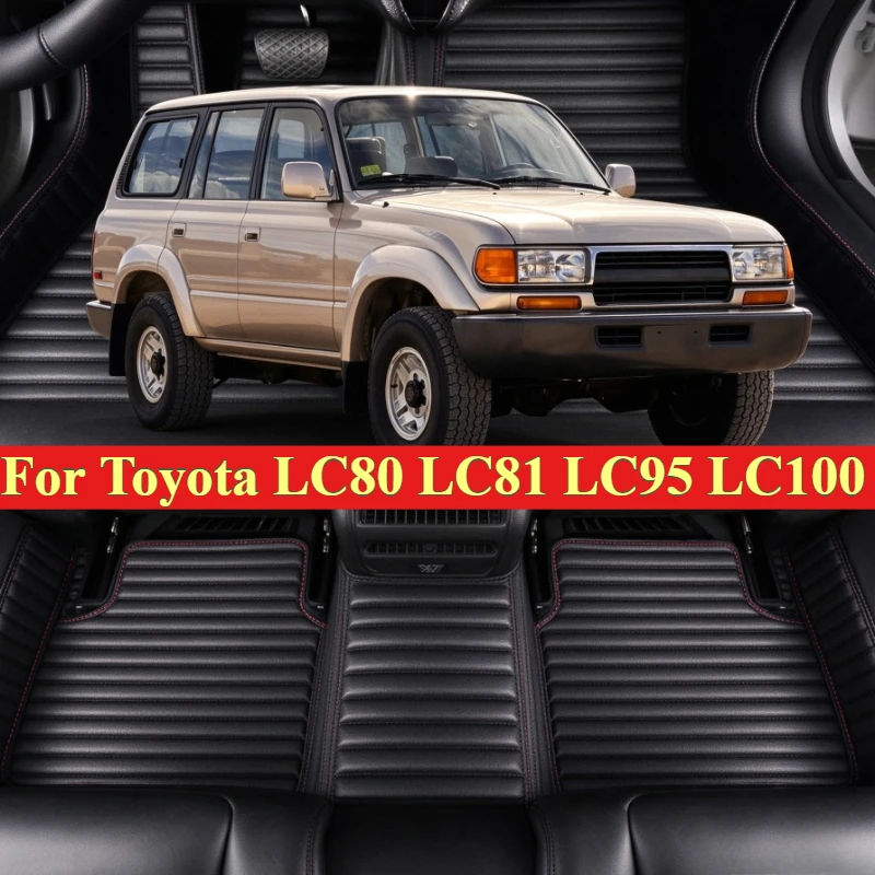 Custom Car Floor Mats For Toyota LC80 LC81 LC95 LC100 Land Cruiser LHD RHD Foot Carpet Interior Waterproof Accessories Leather