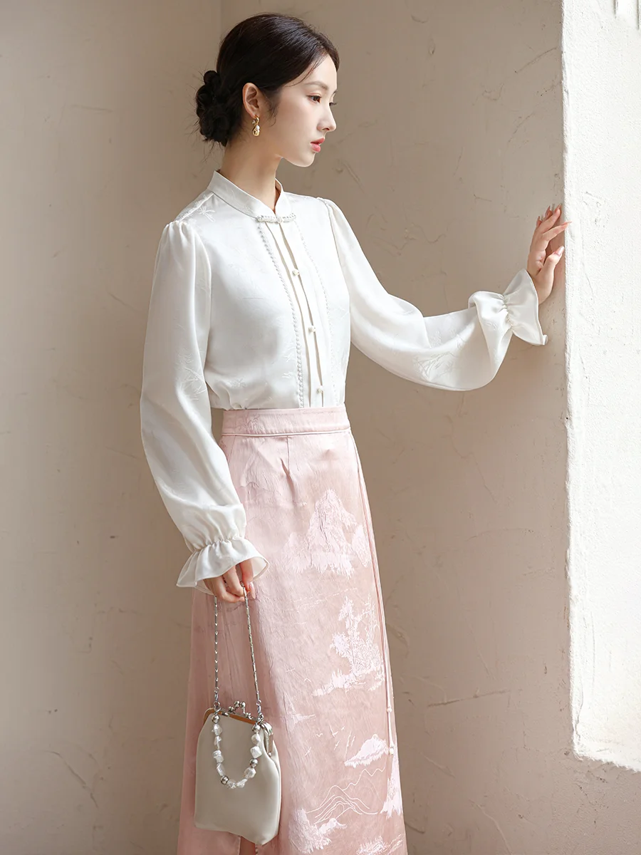 

Новый китайский женский воротник-стойка на пуговицах с цветочной вышивкой, традиционный китайский топ Faion