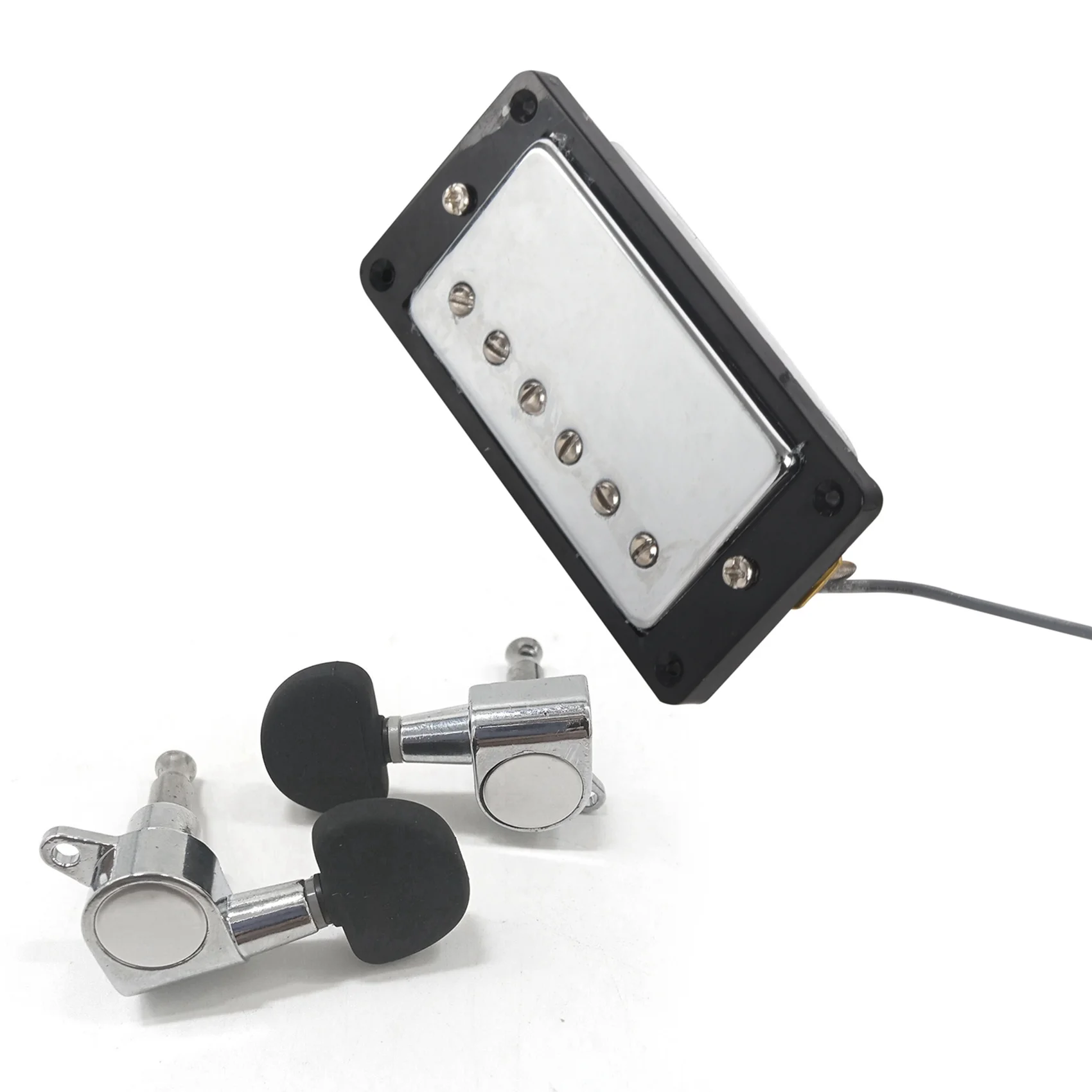 런드- 1세트 험버커 더블 코일 픽업 넥 및 브리지 & 6개 기타 스트링 튜닝 키 페그/머신 헤드 노브