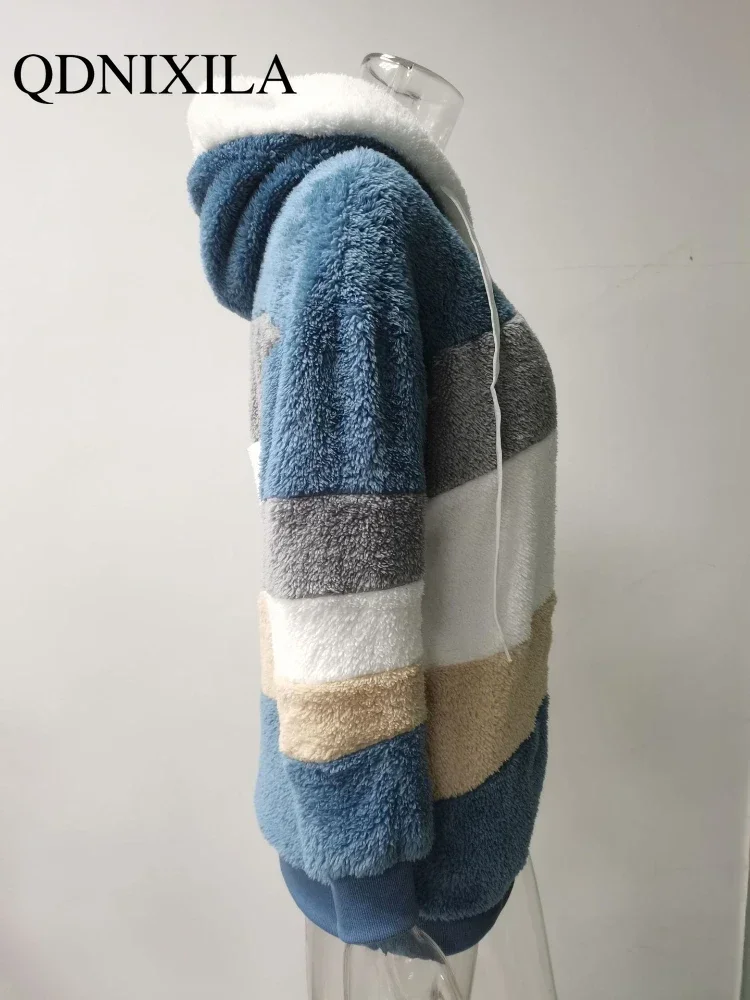 Nuovo In autunno inverno caldo peluche tasca con cerniera giacca allentata con cappuccio donna felpa con cappuccio cappotti Oversize felpe con