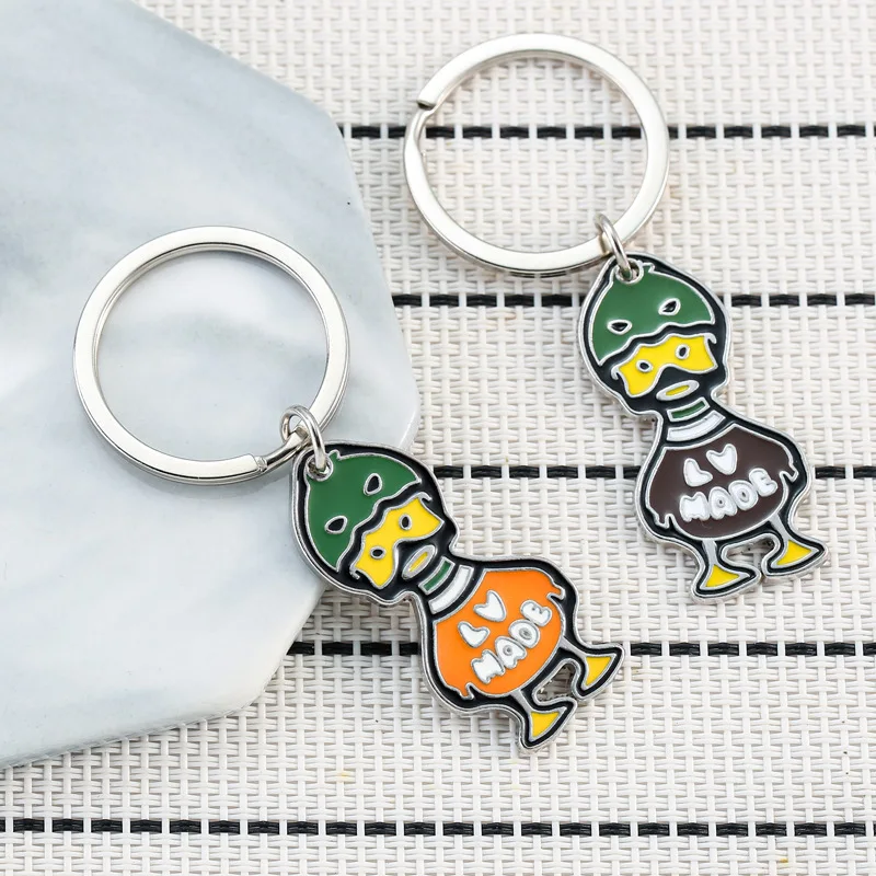 Lovely Enamel Duck Keychain Rings for Women Men Handbag Pendant Cartoon Animal Key Rings Car Key Holder DIY Jewelry Gift