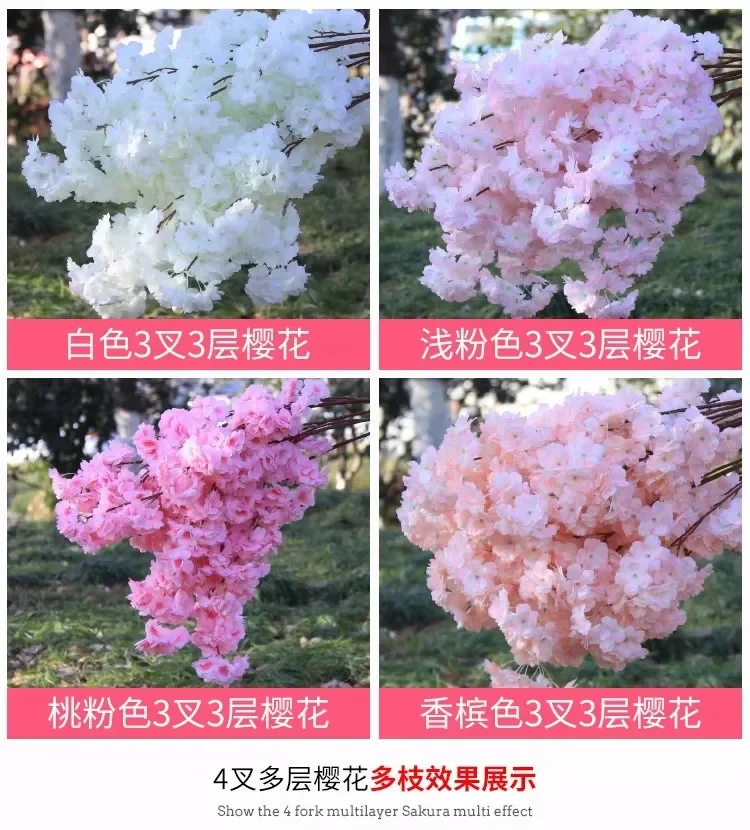 100 Stück Weiße Seiden-Kirschblütenzweige Künstliche Sakura-Blumen für Hochzeitsbogen Hintergrund Party Event Zeremonie Dekoration – Detail 9