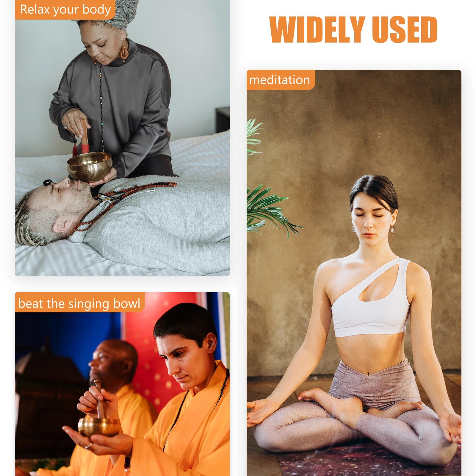 

1 set Singing Bowl Mallet Crystal Rubber Mallet Wood Handle Orange Black Yoga Meditation Music Bowl Striker