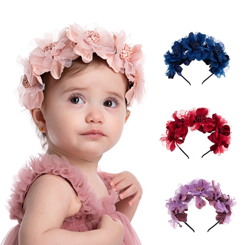 Kids Girls Lace Headwear Flower Hair Clips Princess Hair Hoops Hair Ornament Barrettes Hairbands