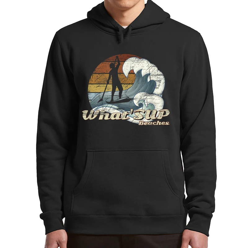 

What’s Up Beaches Stand Up Paddle Surfer Retro Design Hoodies Long Sleeved Funny Casual Fleece Pullovers For Unisex