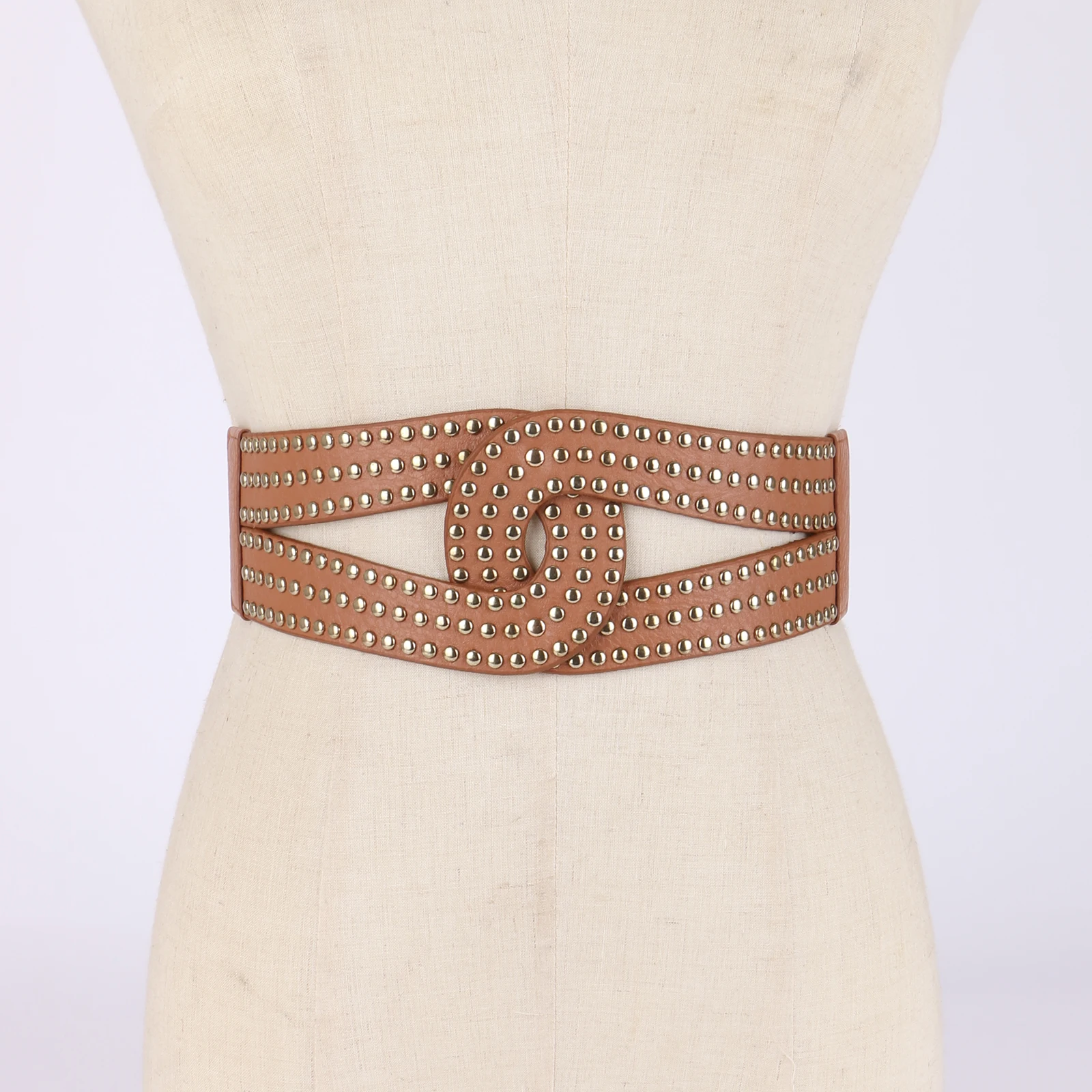 

Rivet Elastic Women's Belts Steampunk Wide Waist Decorate Button-down connection Ladies Girdle Underbust for Dress Coat cosplay