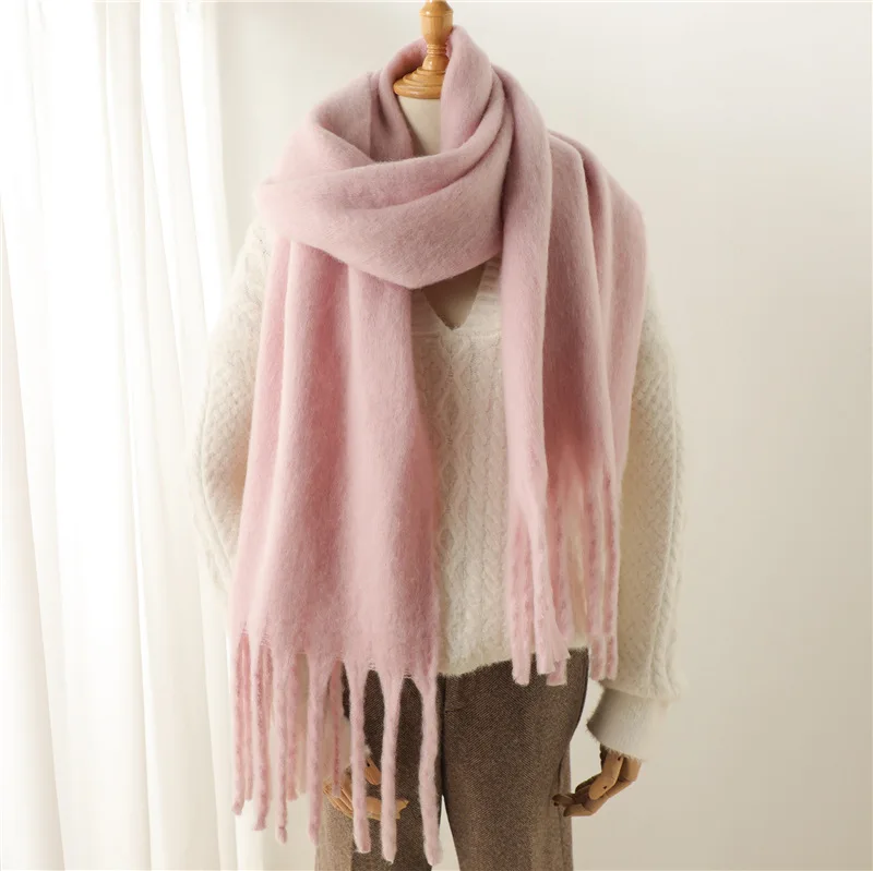 240x38cm New Autumn Winter Women Thick Solid Scarves Fashion Warm Soft Shawl Tassel Scarf Mohair Scarf Europe America for Luxury