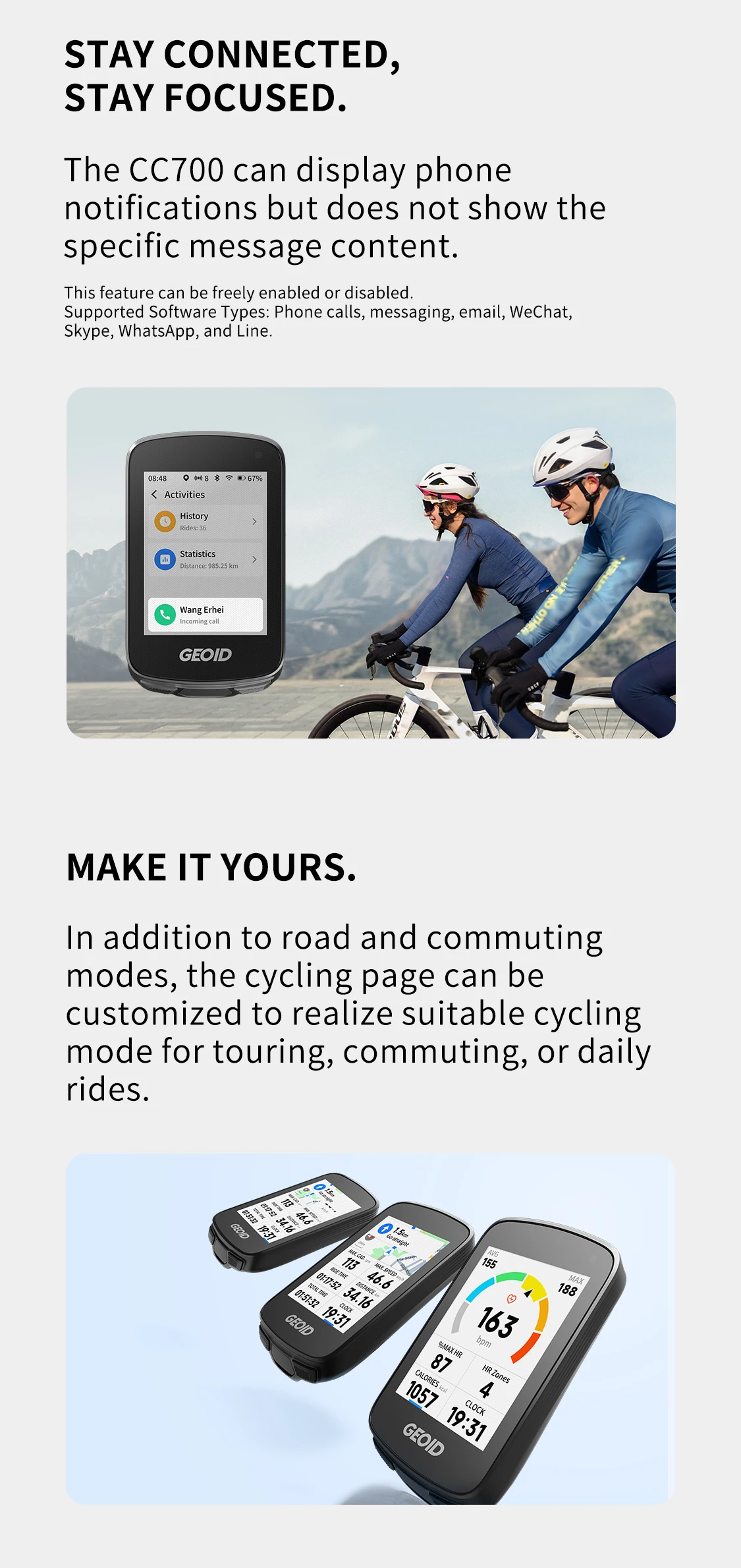 GEOID CC700 Pro GPS-Fahrradcomputer mit globaler Kartennavigation, 2,8-Zoll-Touchscreen, Fahrrad-Kilometerzähler, kabelloser ANT+-Fahrrad-Tachometer – Detail 11