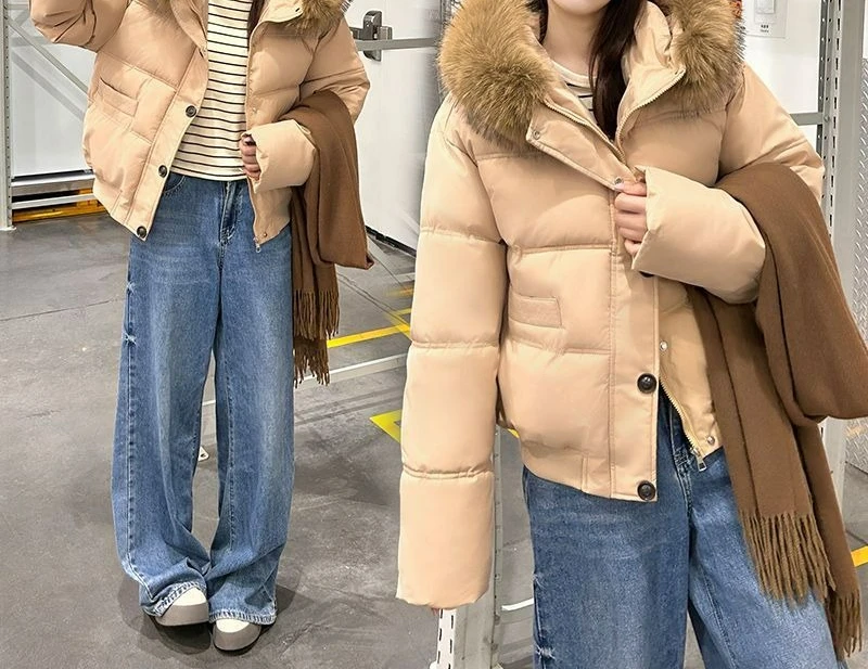Short Down Cotton Jacket New Style with Fur Collar Loose Thickened Winter Commuter Coat