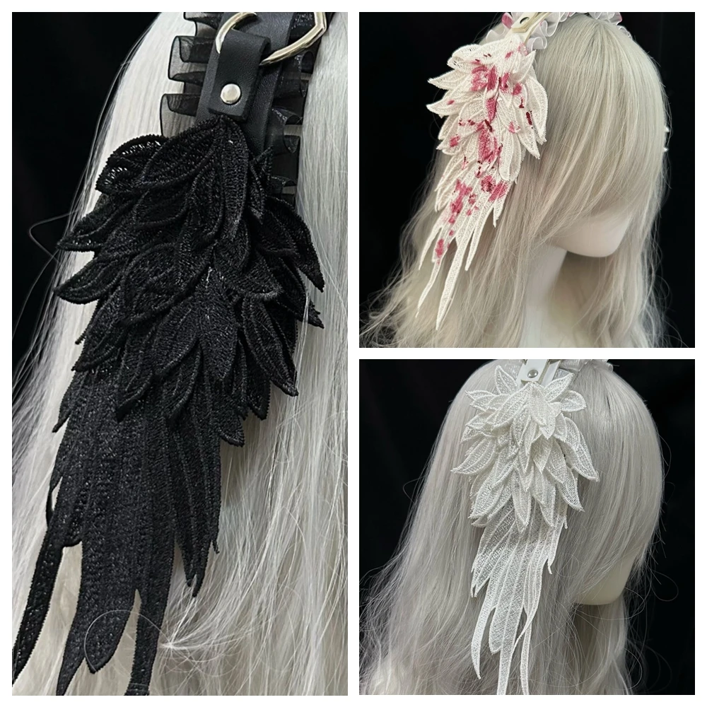 Y2K Girls Headband Angel Wings Black and White Hairband Gothic Dark Lolita Headdress Subculture Women Cosplay Accessories