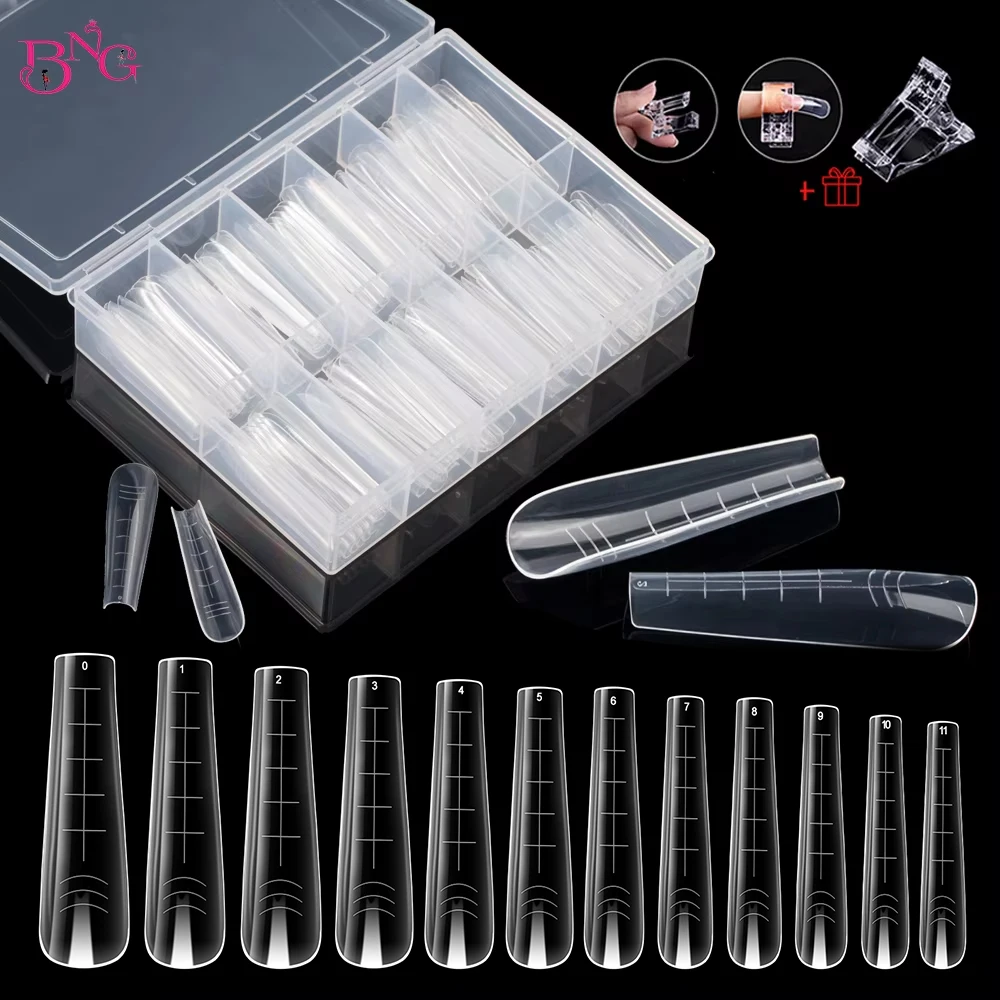 BNG 120pcs Coffin Dual Nail Forms Acrylic Upper Forms System For Builder UV Poly Nail Gel Square Nail Extension Forms Tips