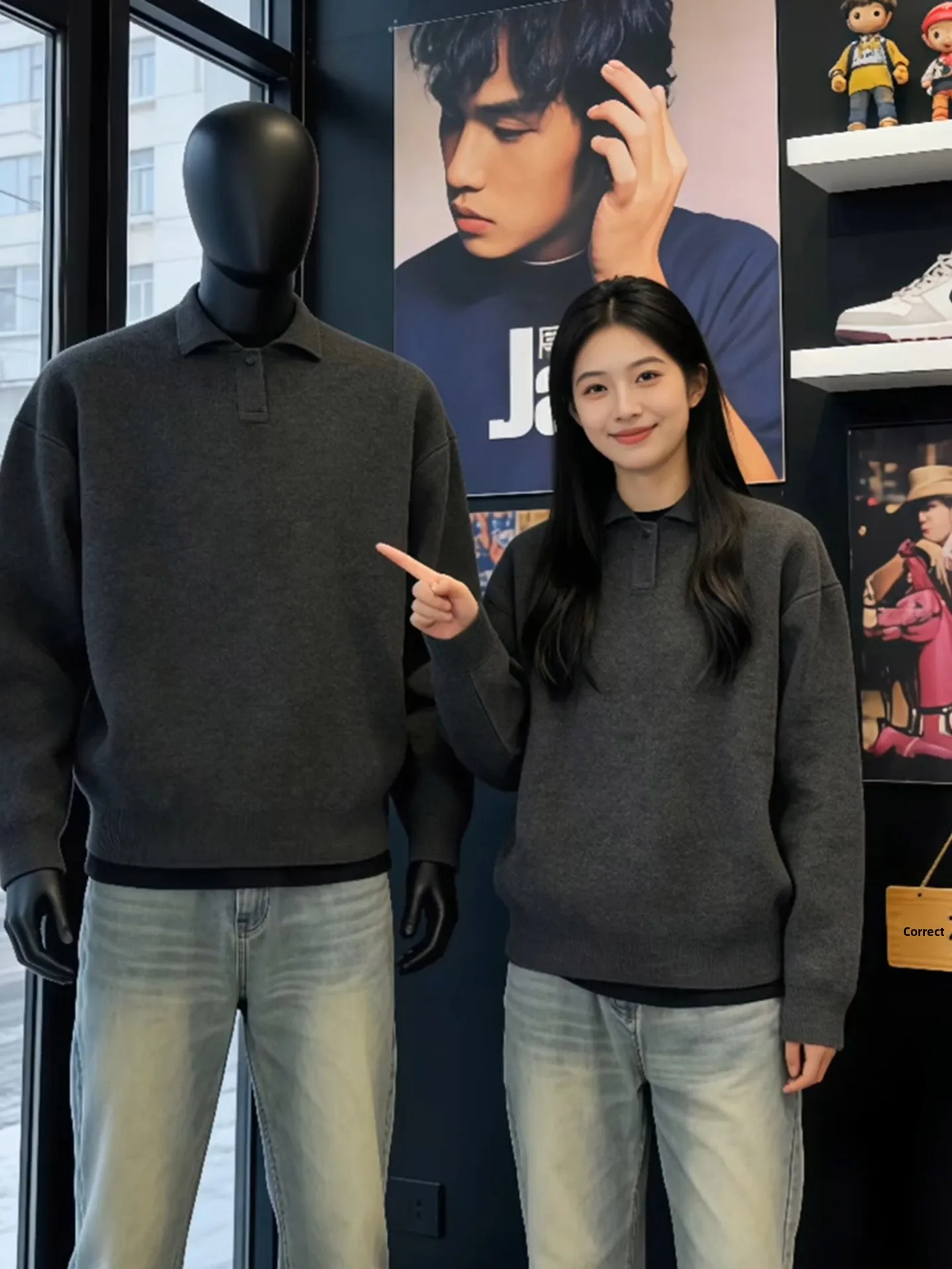 

American Retro Deep ey Knitted irt Men's Autumn Winter Korean Sle Light Maturi Collar Sweater Can Be Worn outside