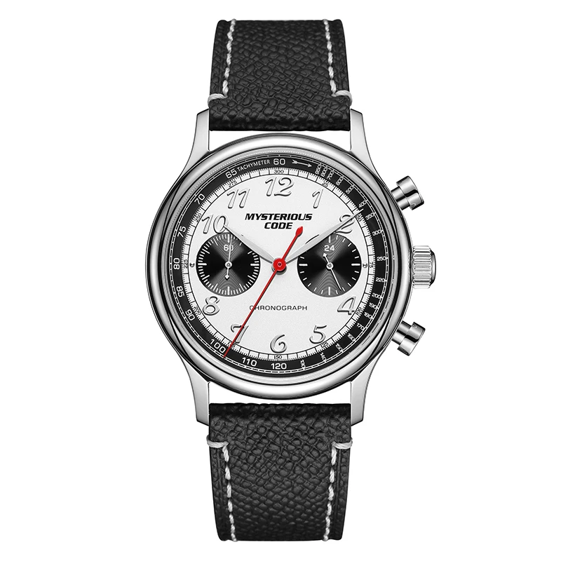 Men's Quartz Aviation Chronograph Watch Sapphire Glass Cowhide Strap Screw Down Crown 5atm Water Resistant 40mm Large Dial Watch
