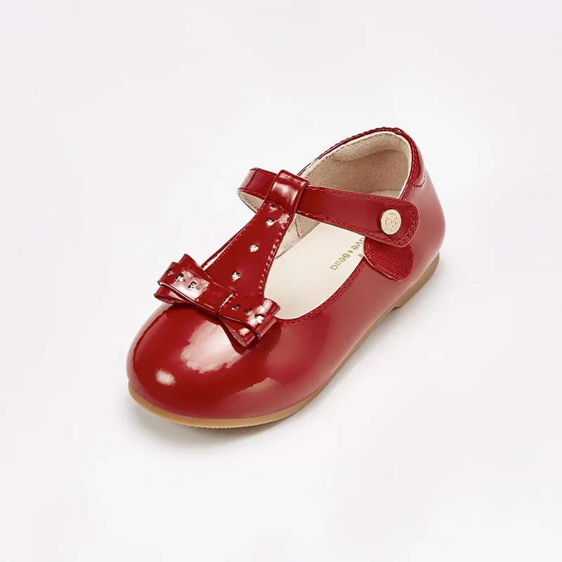 Dave Bella Wine Red Leather Shoes for Kids Girls Non-slip Casual Leather Shoes for Baby Elegant Party Princess Shoes DB3241626