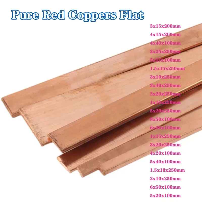 1pcs Pure Red Copper Flat Strip Metal Plate Copper Flat Bar Copper Bus Bar Thickness 1/1.5/2/3/4/5/6/8mm For welding and brazing