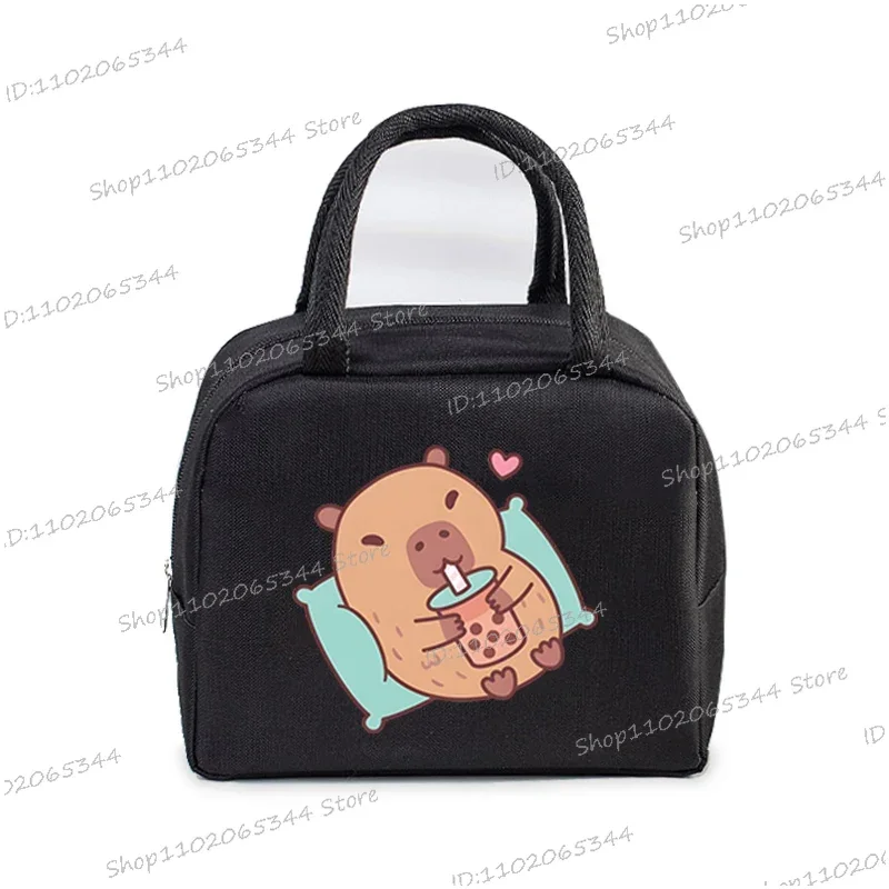 Capybara Bobo Tea Print Insulated Lunch Bags Women Kids Cartoon Thermal Lunch Tote Bags Picnic Food Preservation Lunch Box Bag