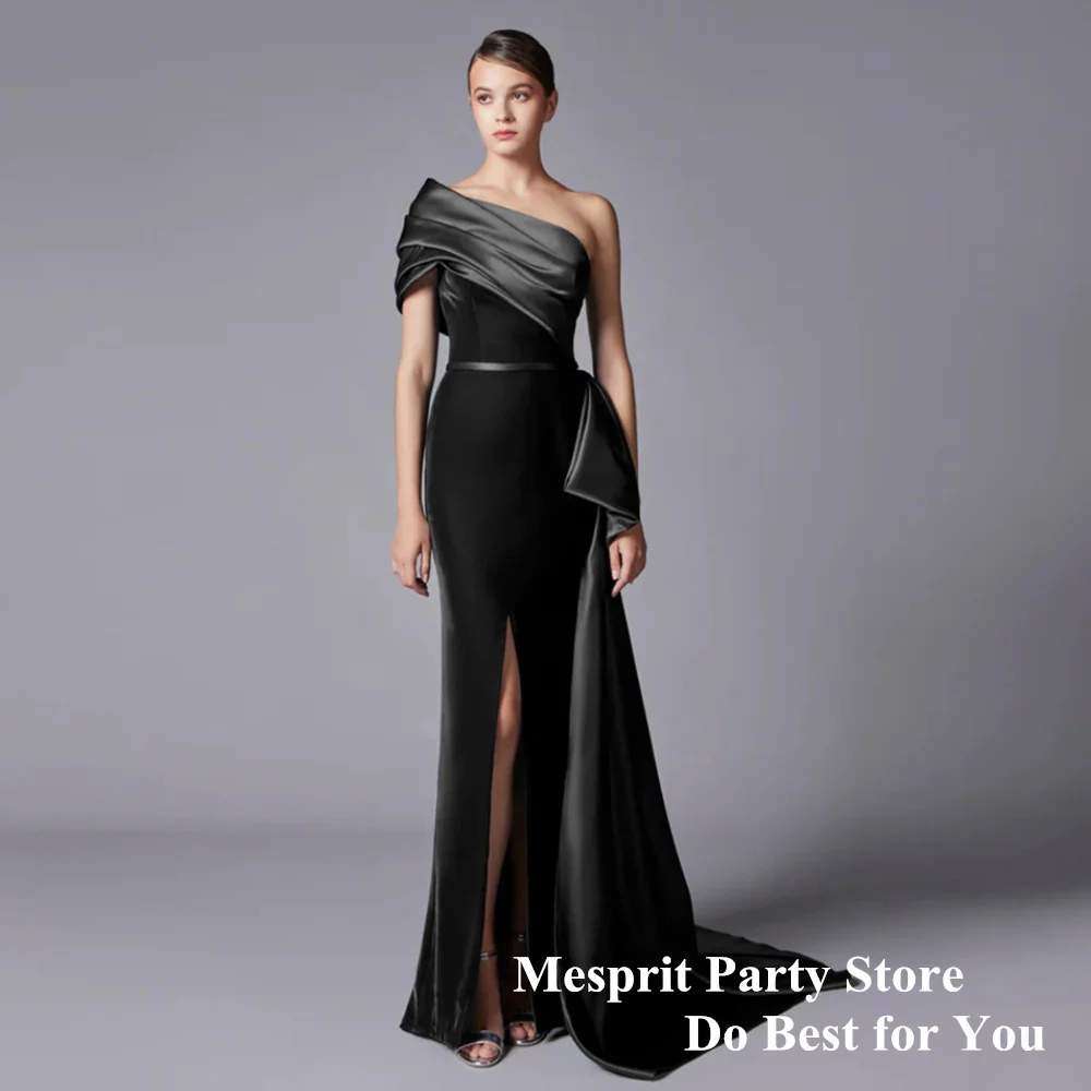 Velour Mermaid Evening Dress Customized One Shoulder Pleat Side Slit Sweep Train Saudi Arab Formal Occasion Dresses Prom Gown