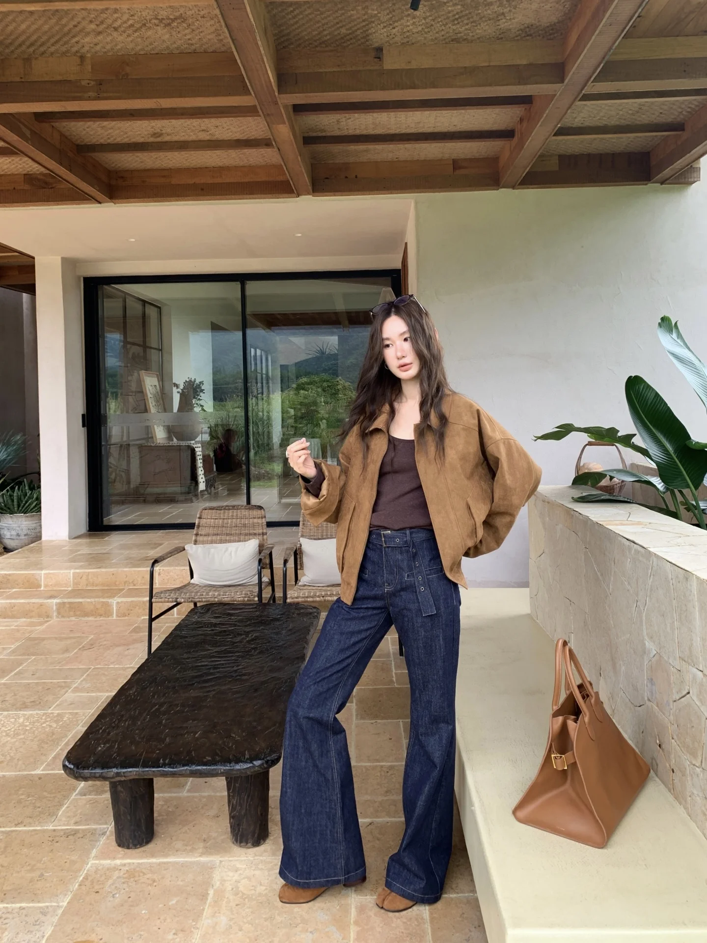 

Джинсовые расклешенные брюки с талией в стиле ретро, женские осенние новые универсальные утягивающие длинные брюки, широкие брюки