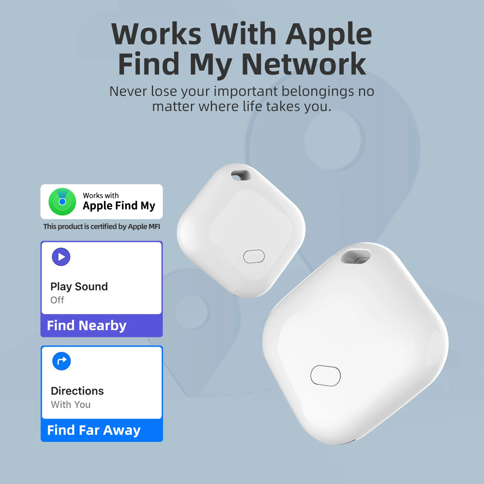 Bluetooth Tracker Works with Apple Find My (iOS only) Keys Item Bags Finder Locator Global Coverage, Water-Resistant 1-Pack