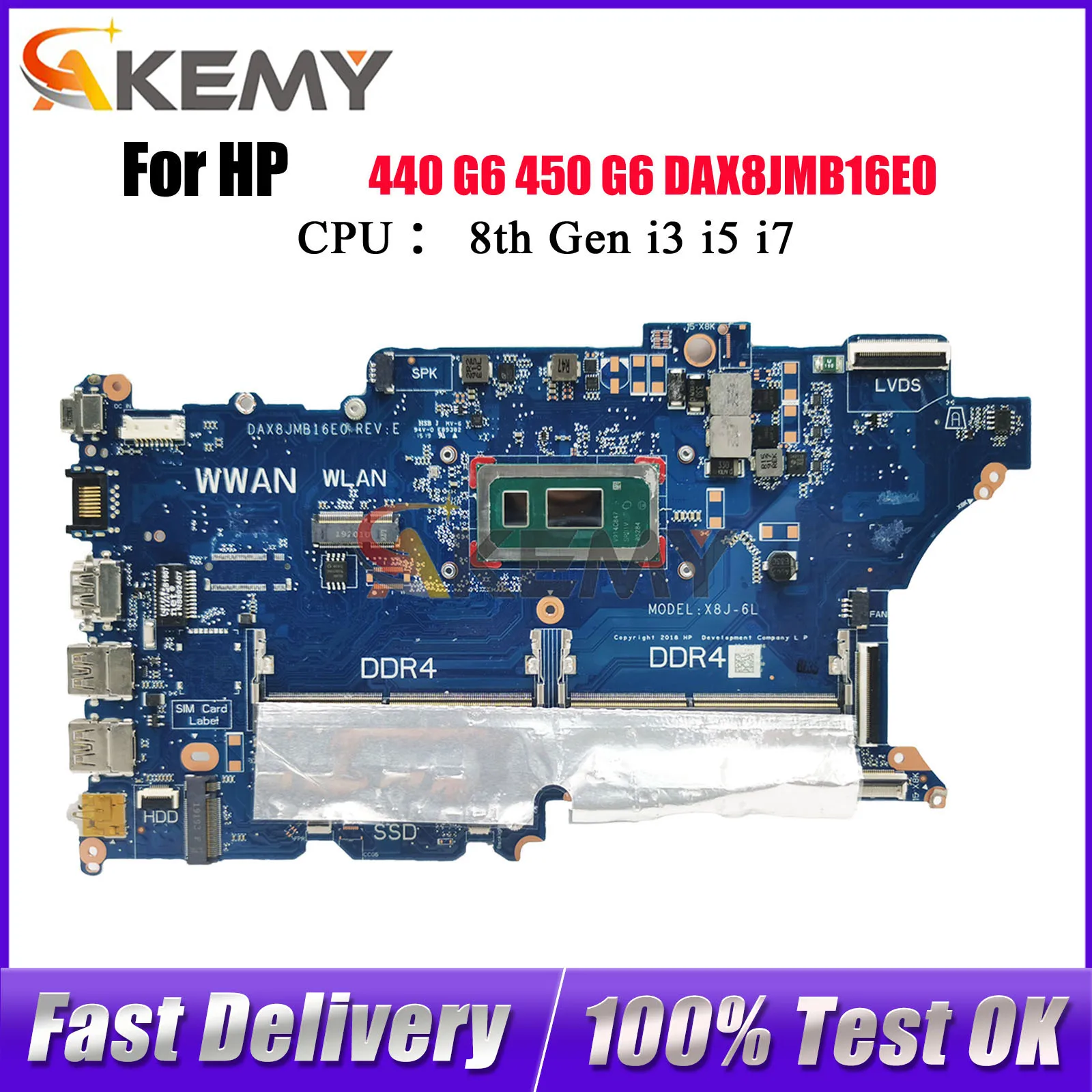 

DAX8JMB16E0 For HP ProBook 440 G6 450 G6 Laptop Motherboard With i3 i5 i7 CPU DDR4 L44884-601 L44885-601 100% Fully Tested