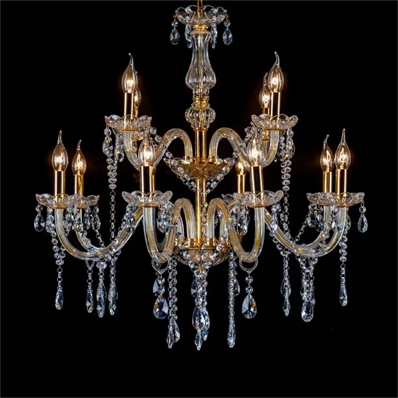 ASHER Modern Chandelier LED Lighting Pendant Lamp Crystal Gold Candle Fixtures Indoor for Home Hotel Hall