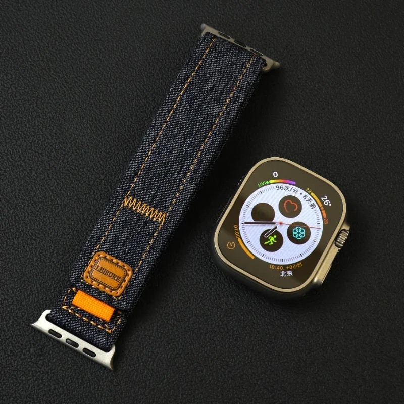 Nylon Loop Strap for Apple Watch Ultra/2 49mm 10 9 8 7 46mm 45mm 41mm Denim Canvas Bracelet IWatch 6 5 4 3 SE/2 44mm 42mm 40mm
