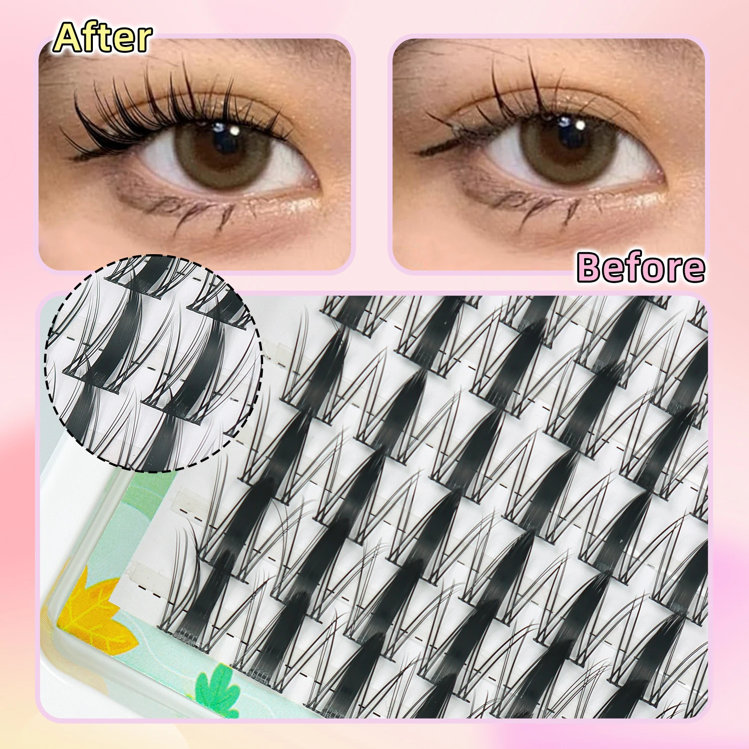 Clusters de cils féeriques, aspect naturel, Manga, Extensions de cils vaporeux, bouclés en D, 120 pièces, 8-16MM