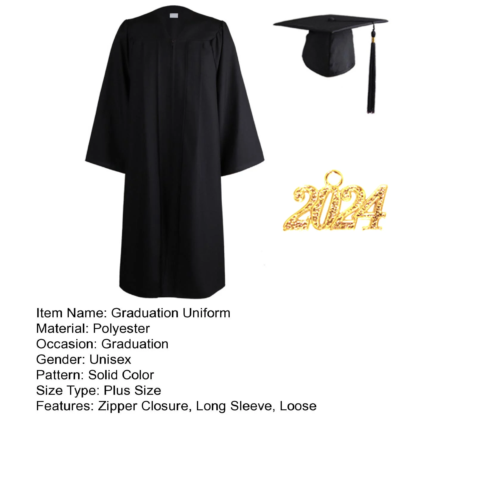 1 Set Graduation Gown Set Academic Robe Dress Graduation Uniform Plus Size Degree Gown  with Tassel Zipper Closure Cardigan Dres