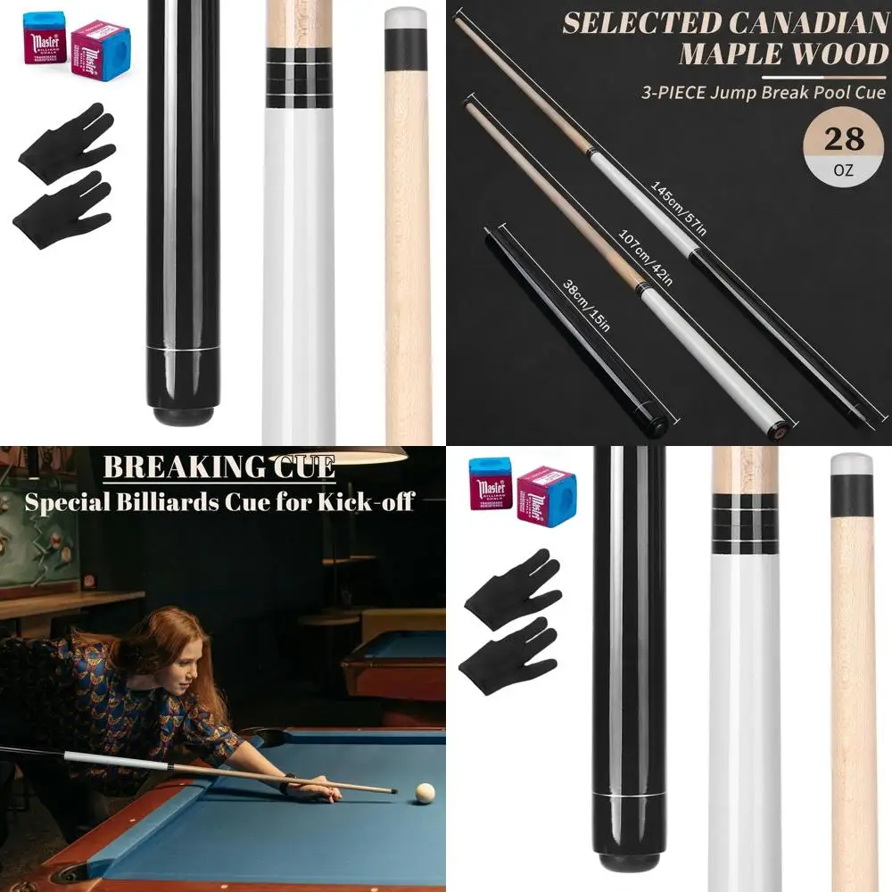 

3-Piece Maple Wood Jump Break Pool Cue Stick, 23-25oz to 28oz, Heavy Hitter