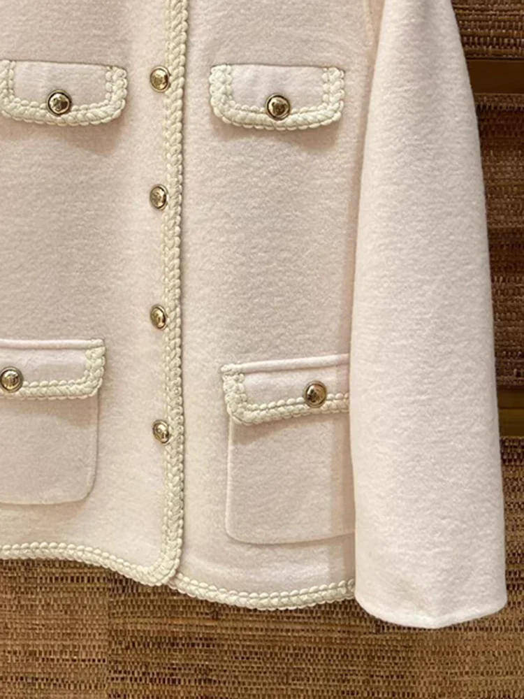 

Ele Woolen Cardigan Coat for Women in Autumn Winter Small Fraance Sle Straight Cut Commute Long Sve round Ne Button