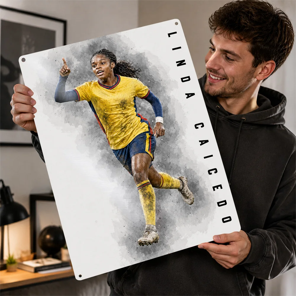 Linda Caicedo Football Textured Poster Personalized Aluminum Metal Sign Matchday Hero Style Wall Art Made For Loyal Supporters