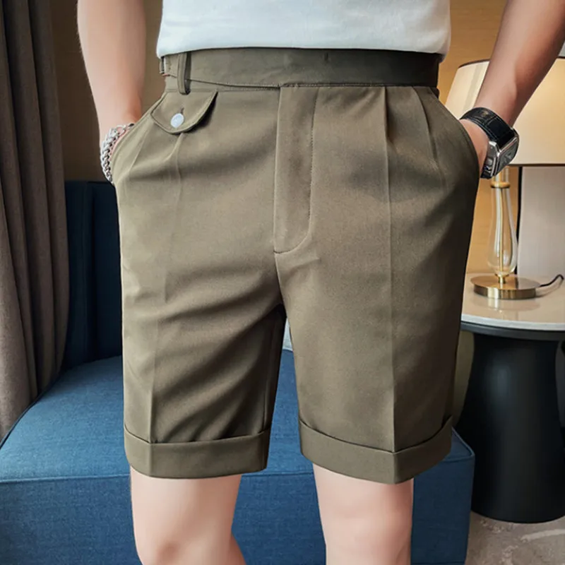 High Quality Summer High Waist Drape Formal Suit Shorts Men Clothing Fashion Business Casual Slim Fit Office Short Pants 29-36