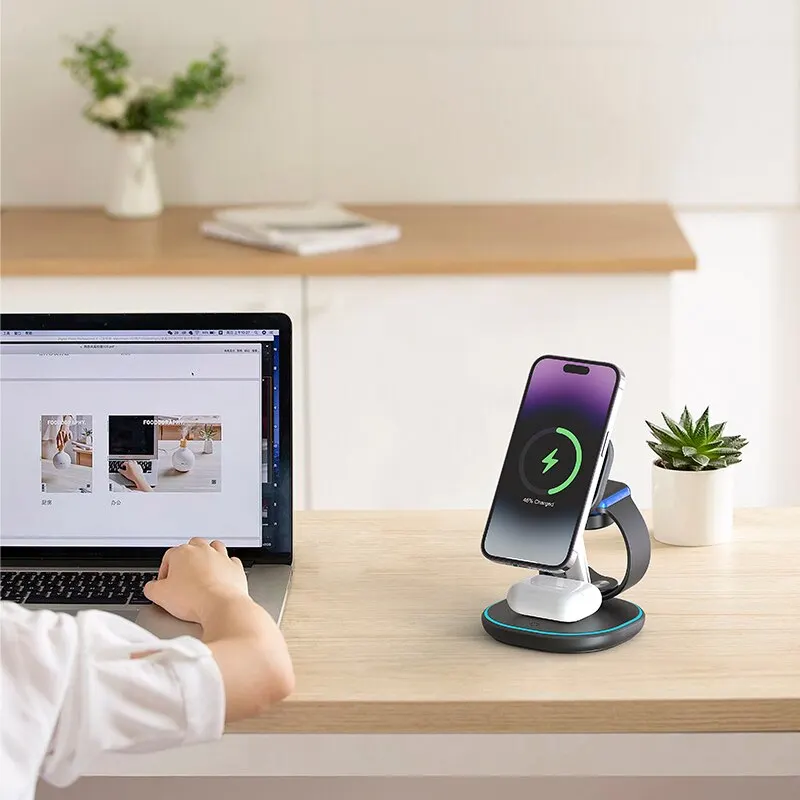 Soporte de cargador inalámbrico magnético, base de carga rápida, luz nocturna, 30W, 3 en 1, para iPhone 14, 13, 12 Pro Max, IWatch 8, 7, Airpods