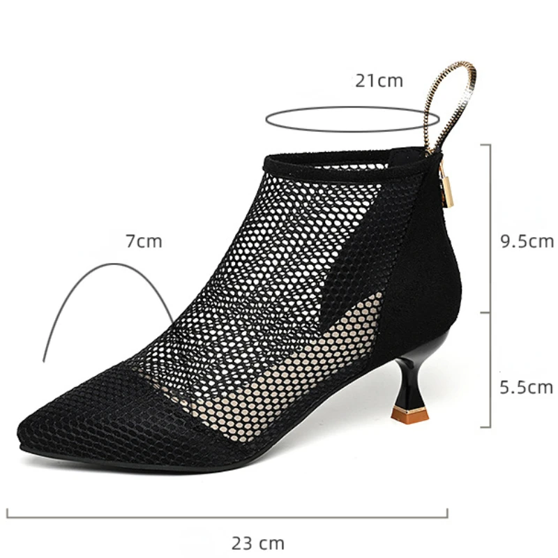 Summer Mesh Short Boots Woman Sexy Comfortable Hollow Roman Shoes High Heels Fashion Light Pointed Party Stiletto Botas Mujer