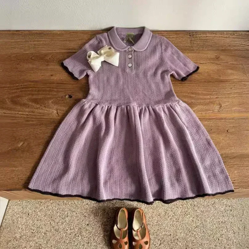 Ropa de algodón para niñas, vestido informal de punto de diseñador de marca, bonito vestido de princesa para niños, vestidos de flores para niñas, prendas de vestir para bebés 2024