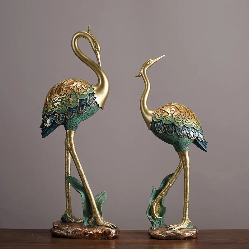 

Painted Crane Living Room TV Cabinet Entrance Desk Wine Cabinet Ornaments Resin Home Craft Decorations