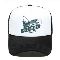 Cool Fisherman Printing Trucker Hat Pike Hunter Fishing Rod Unisex Mesh Net Caps Fishing Lures Drift Breathable Baseball Cap