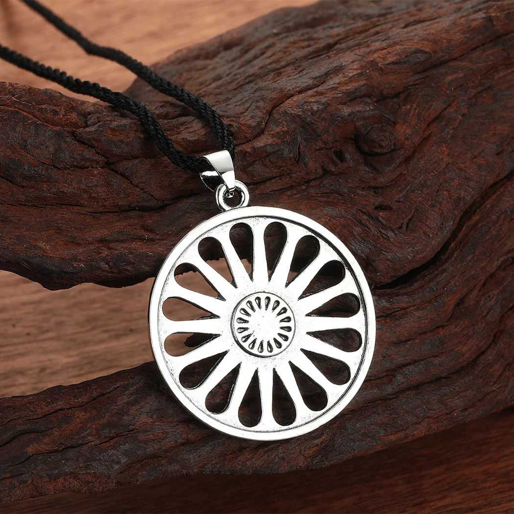 Romani Chakra Wheel Necklace Pendant Talisman Ashoka Chakra Indian Wheel Necklace Symbol Jewelry Indian and Roma People Punk