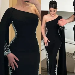 Customized Prom Dress One Shoulder Long Sleeve Gown Mermaid Sexy Backless Formal Party Black Evening Gowns for Women Saudi Arabi