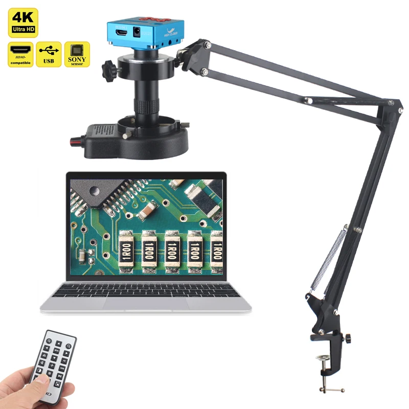 4K 48MP Microscope For Electronics Digital Microscope Camera Optional 1-150x Lens LED Light Foldable Bracket Phone PCB Soldering