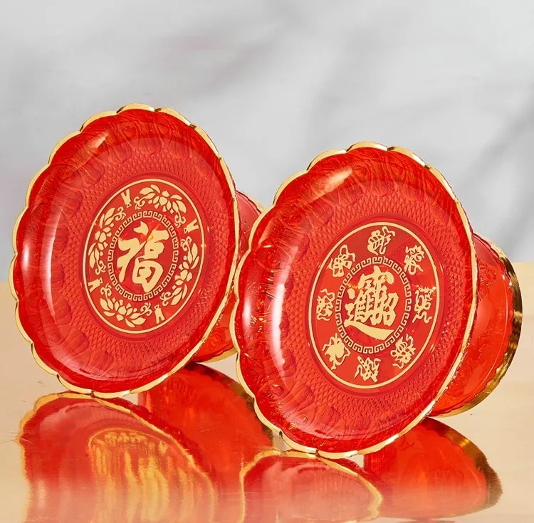 Buddha front offering fruit tray, household offering tray, plastic red tray, flat bottom offering tray, offering tribute tray