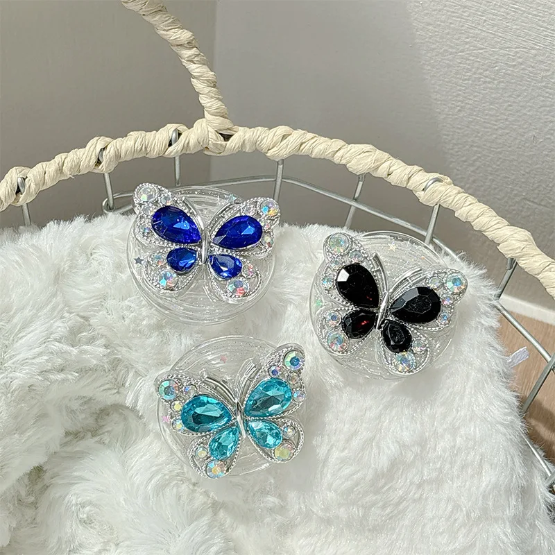 럭셔리 크리스탈 나비 에어백 폰 홀더 그립톡 아이폰 및 삼성용 접이식 손가락 포켓 소켓 스탠드