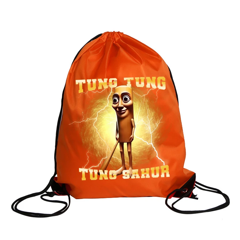 이탈리아어 Brainrot Drawstring 배낭 Tung Tung Tung Sahur 귀여운 그리기 문자열 가방 재미 있은 Meme 만화 체육관 가방 캐주얼 보관 주머니