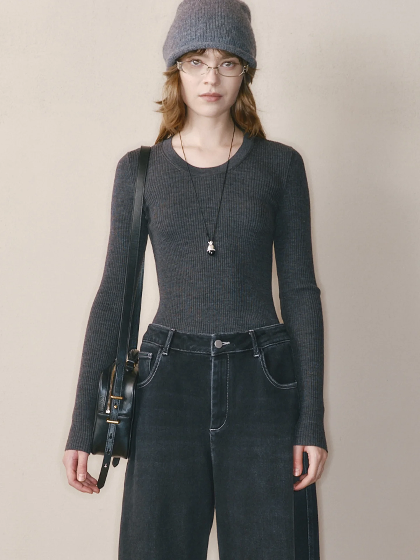 

Soft Wool Blend V-Ne U-Ne Women's Base irt Fre Moi OTW00 Yangzi Commute Sle Loose Fit Long Sve Knitwear