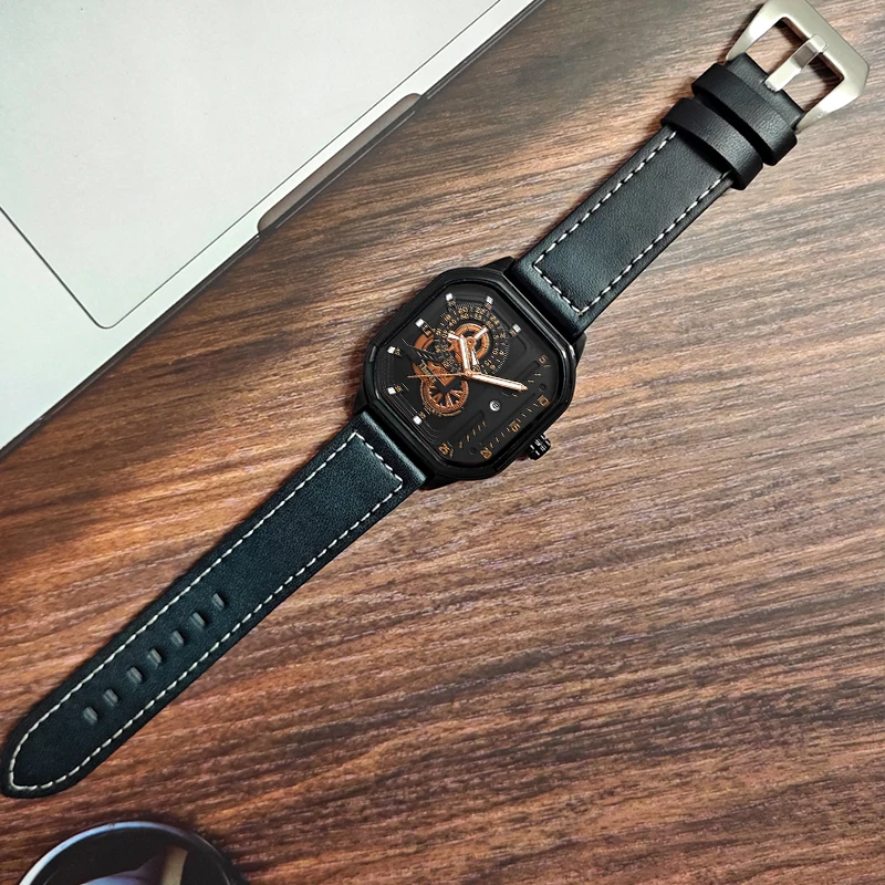 ساعة رجالية عصرية بحزام جلدي كاجوال مربعة للرجال ساعة هدية لصديقك ساعة رجالية