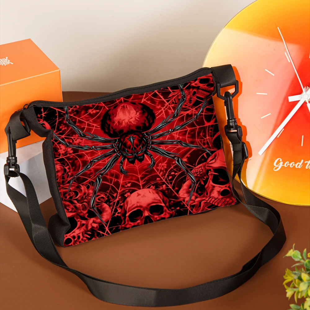 1pc Gothic Spider Web Skull Print Crossbody Bag Red Horror Theme Shoulder Bags For Halloween Party Events And Daily Use Fashion