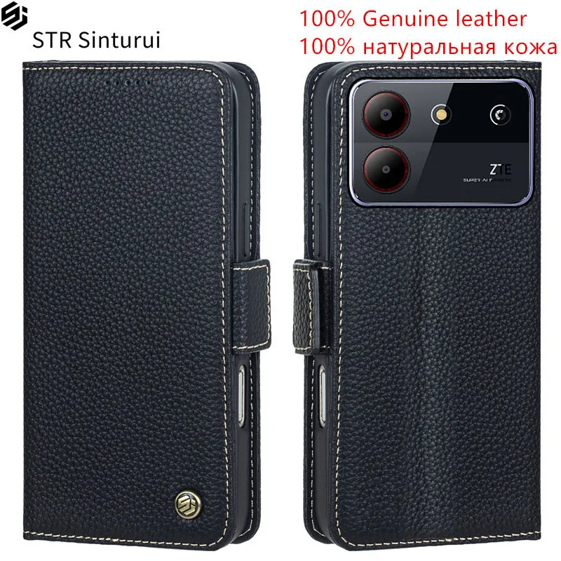 

STR Genuine leather lychee grain card Slot Wallet Cover For ZTE Blade A54 A53 Plus A52 A51 A31 Lite Flip shockproof phone Case
